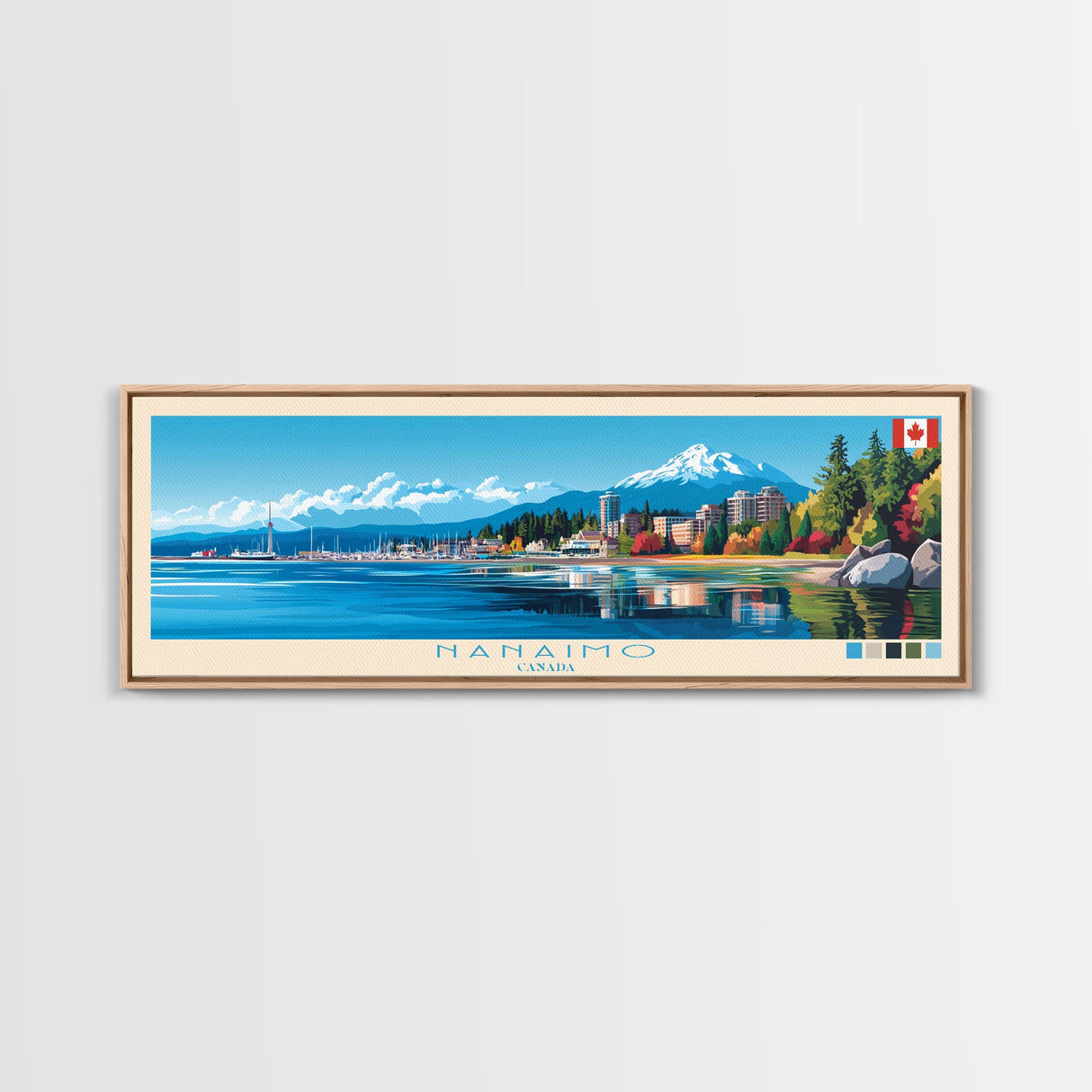 Nanaimo, Canada Panoramic Travel Poster Canvas Print, Nanaimo, Canada Painting, Canada Art, Nanaimo Travel Art, Guest Room Painting