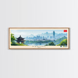 Panoramic Travel Poster Nanjing, China Canvas Print, Nanjing, China Painting, China Art, Nanjing Travel Art, Guest Room Painting