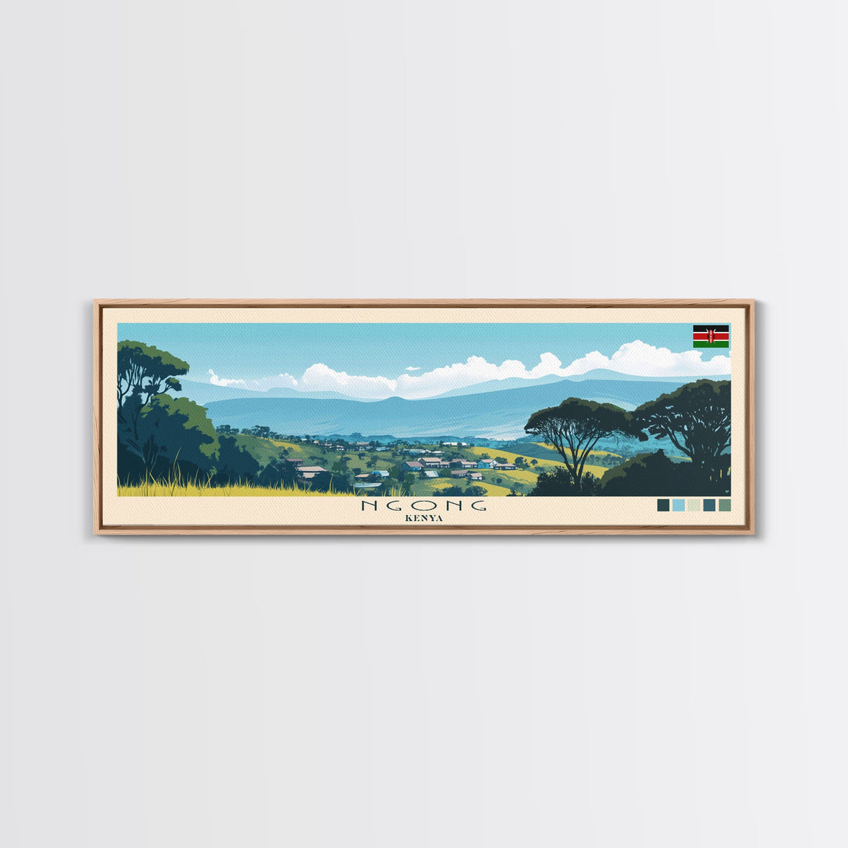 Ngong, Kenya Panoramic Travel Poster Canvas Print, Ngong, Kenya Painting, Kenya Art, Ngong Panoramic Travel Art, Travel Painting