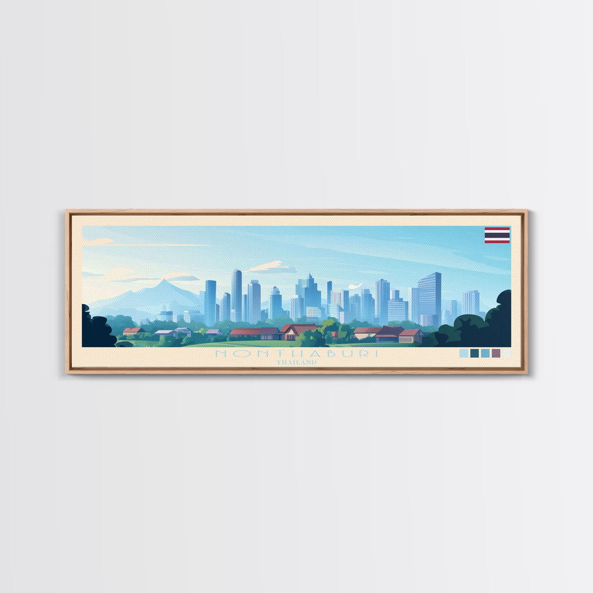 Nonthaburi, Thailand Panoramic Travel Poster Canvas Print, Nonthaburi, Thailand Painting, Thailand Art, Nonthaburi Travel Art, Guest Room Painting