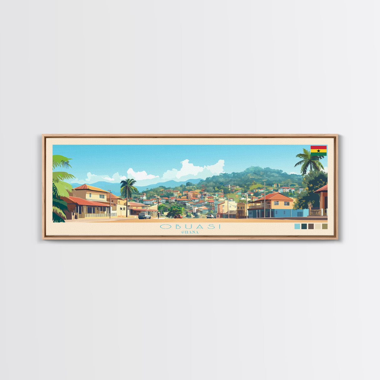 Obuasi, Ghana Panoramic Travel Poster Canvas Print, Obuasi, Ghana Painting, Ghana Art, Obuasi Panoramic Travel Art, Travel Painting