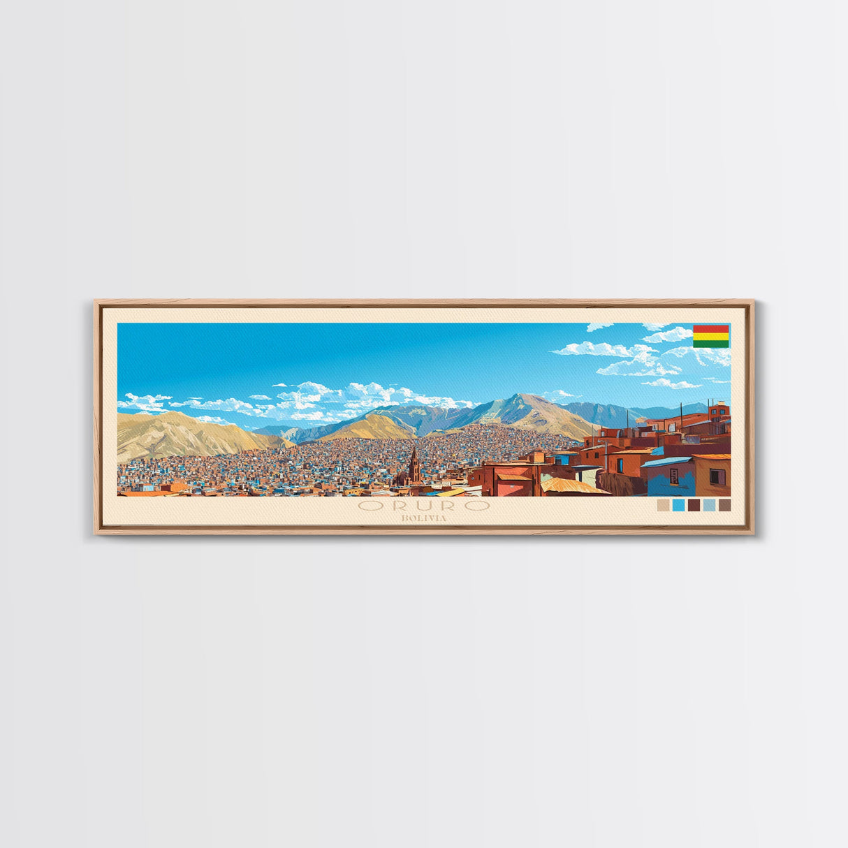 Oruro, Bolivia Panoramic Travel Poster Canvas Print, Oruro, Bolivia Painting, Bolivia Art, Oruro Panoramic Travel Art, Travel Painting