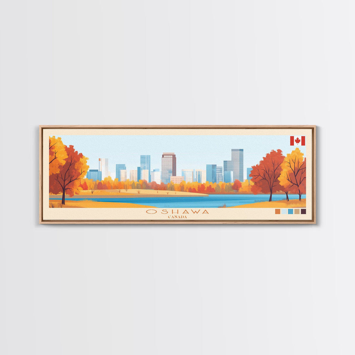 Oshawa, Canada Travel Poster Panoramic Canvas Print, Oshawa, Canada Painting, Canada Art, Oshawa Travel Art, Guest Room Painting