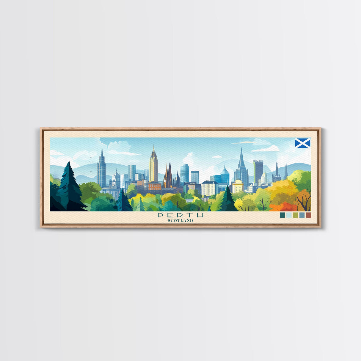 Panoramic Travel Poster Perth, Scotland Canvas Print, Perth, Scotland Painting, Scotland Art, Perth Travel Art, Guest Room Painting