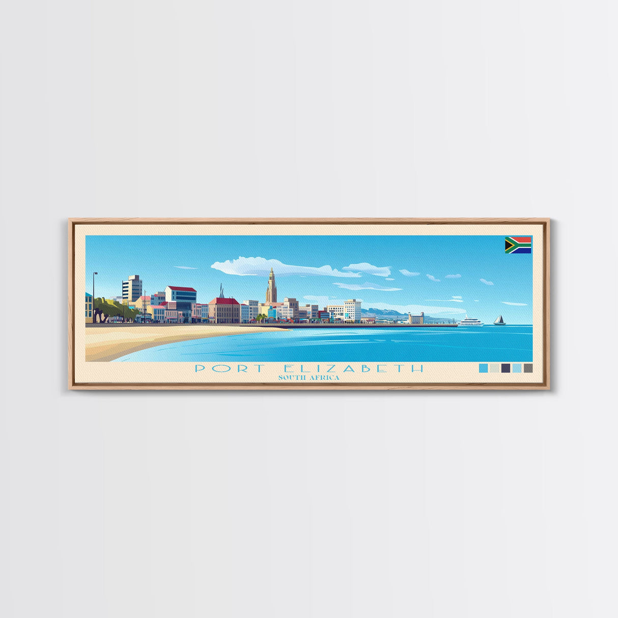 Port Elizabeth, South Africa Panoramic Travel Poster Canvas Print, Port Elizabeth, South Africa Painting, South Africa Art, Port Elizabeth Travel Art, Guest Room Painting