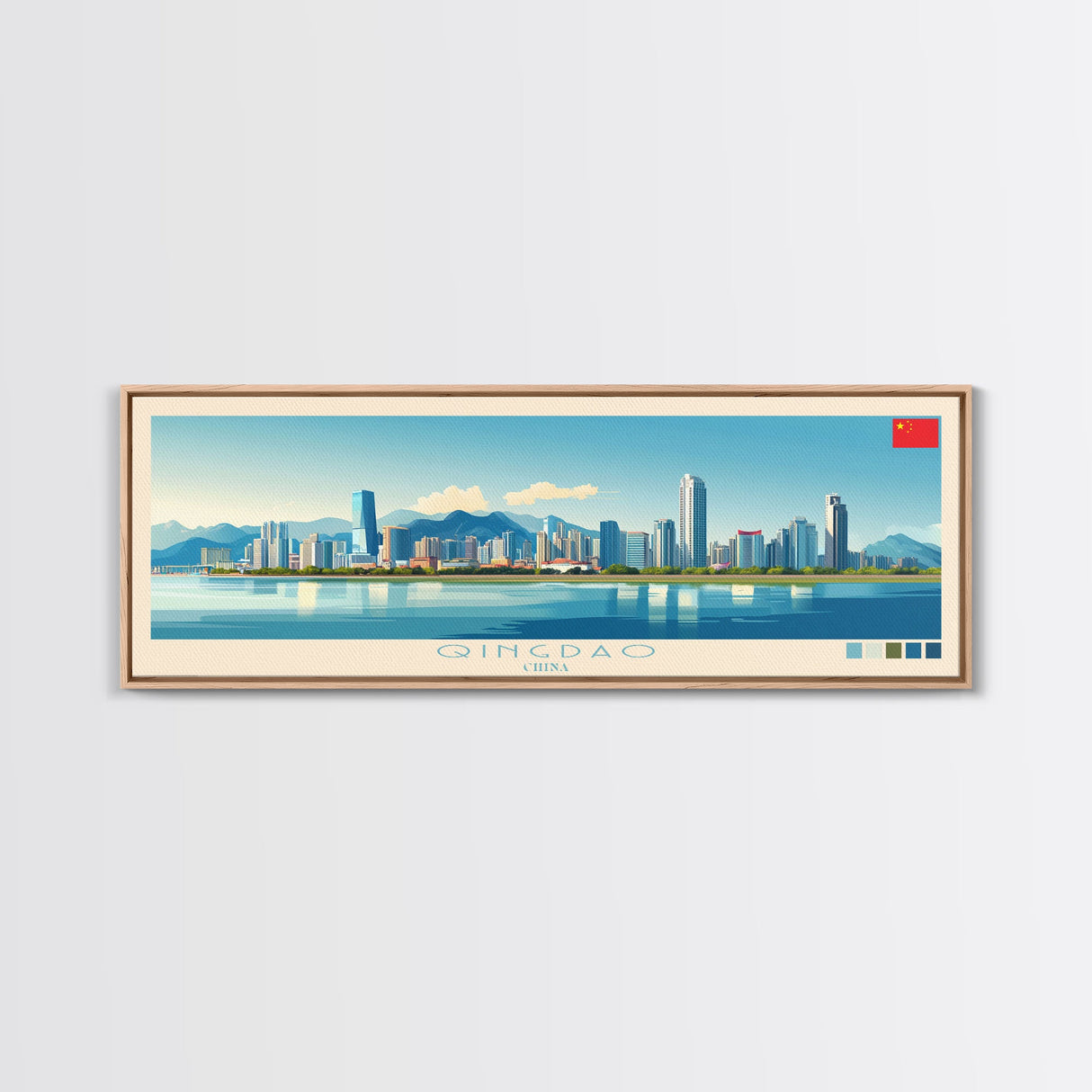 Qingdao, China Panoramic Travel Poster Canvas Print, Qingdao, China Painting, China Art, Qingdao Panoramic Travel Art, Travel Painting