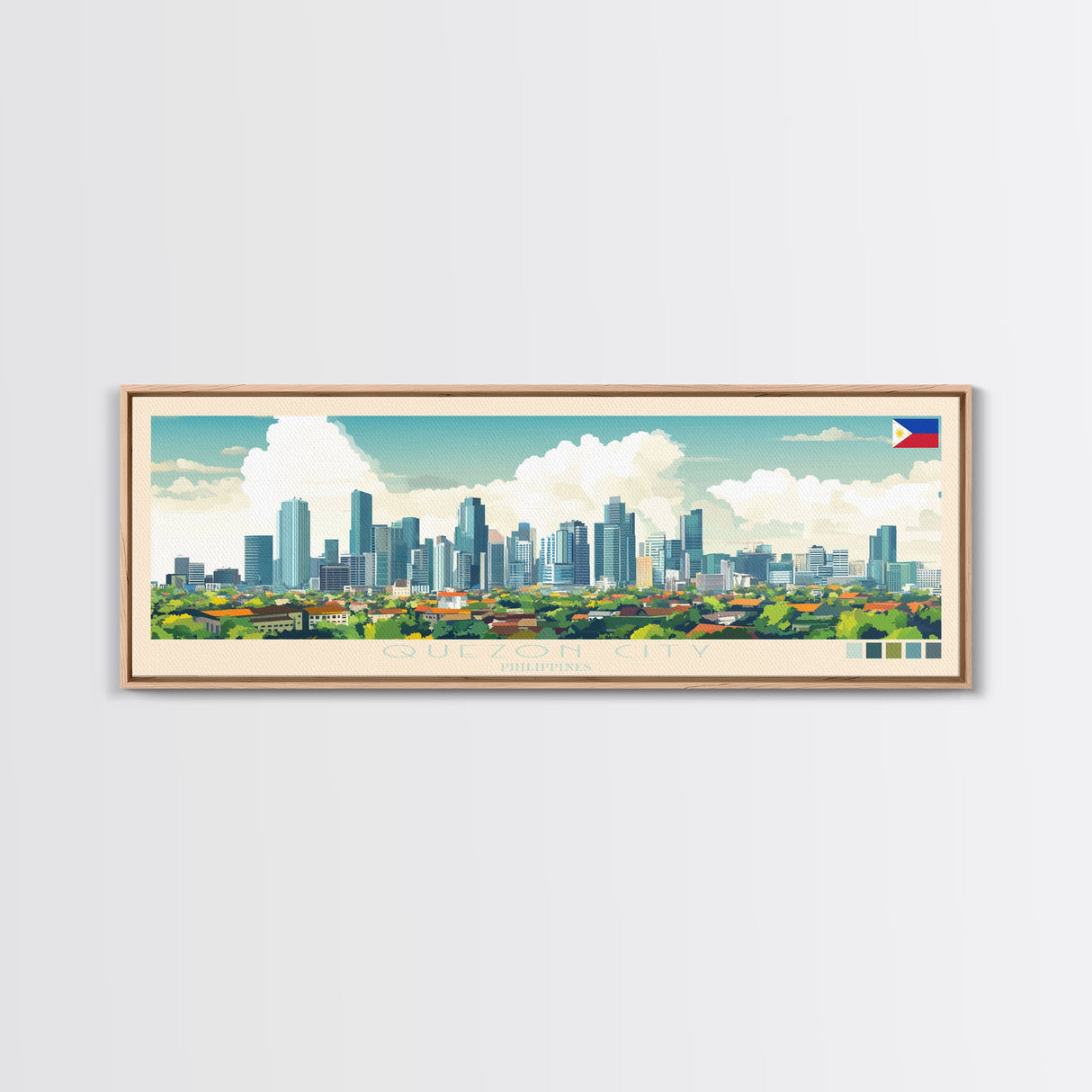 Quezon City, Philippines Travel Poster Panoramic Canvas Print, Quezon City, Philippines Painting, Philippines Art, Quezon City Travel Art, Guest Room Painting