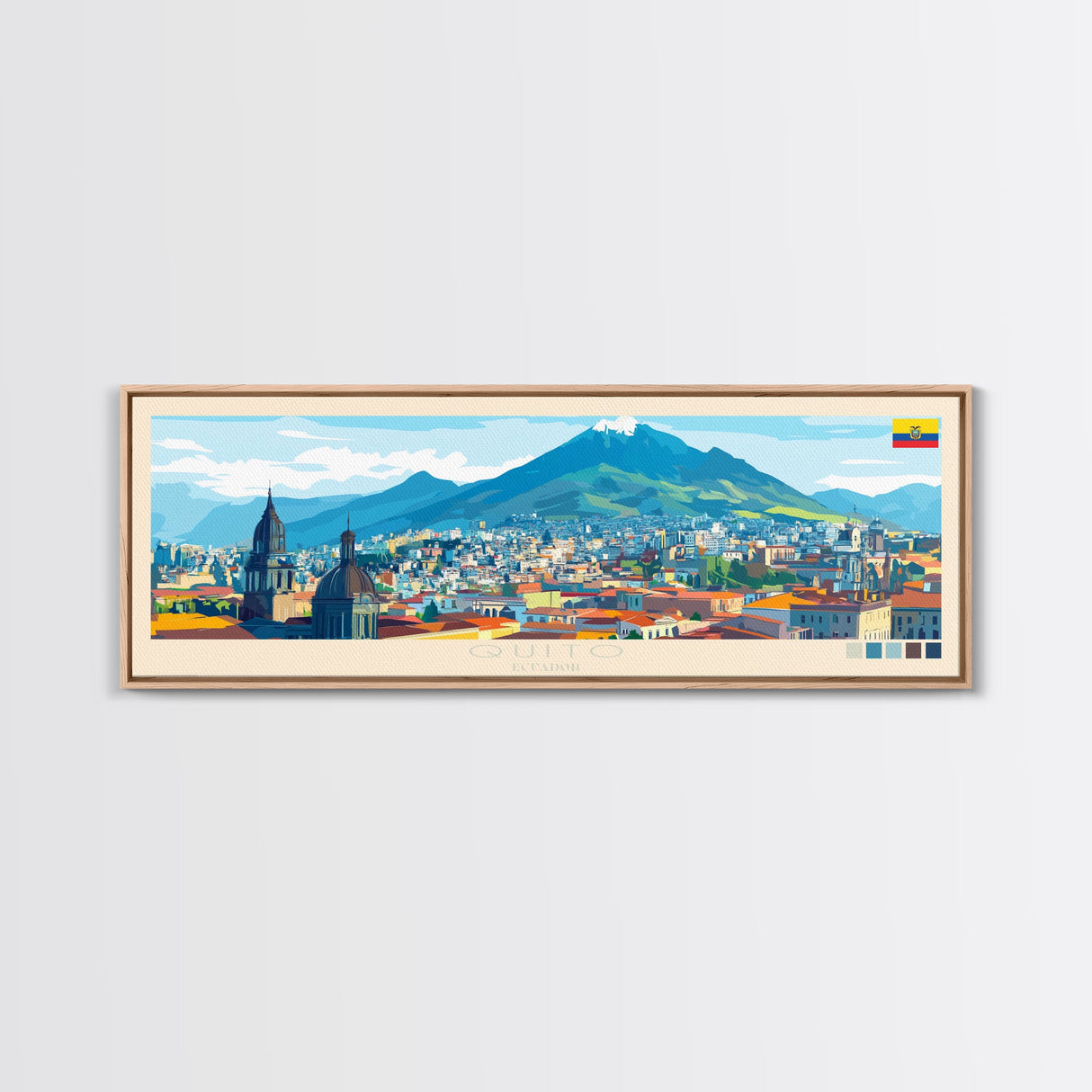 Quito, Ecuador Panoramic Travel Poster Canvas Print, Quito, Ecuador Painting, Ecuador Art, Quito Travel Art, Guest Room Painting