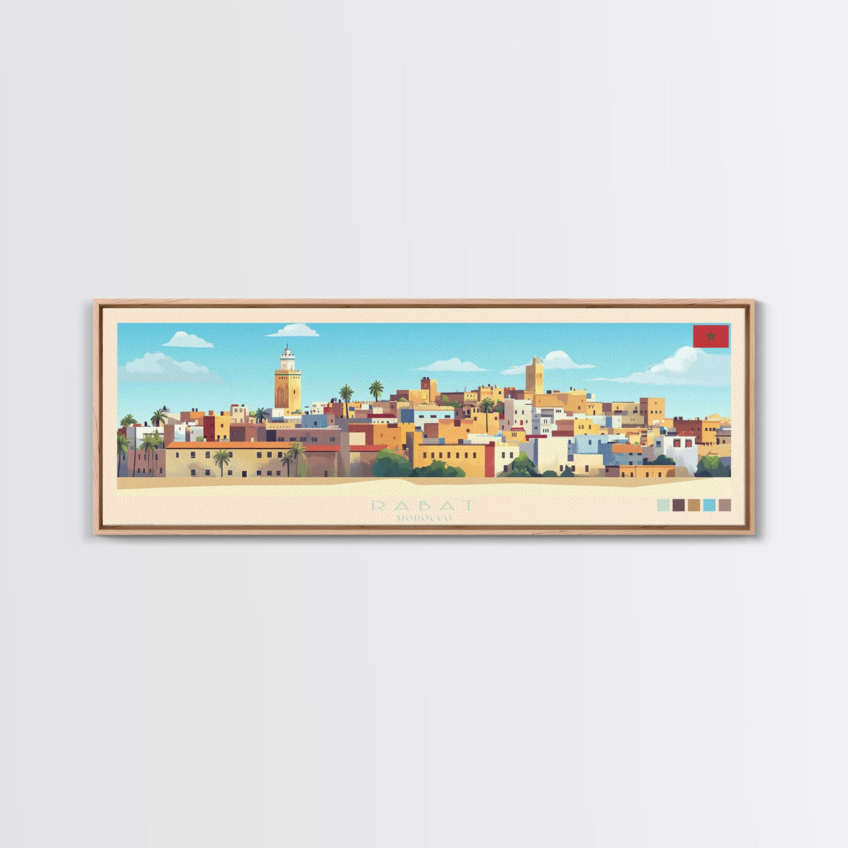 Panoramic Travel Poster Rabat, Morocco Canvas Print, Rabat, Morocco Painting, Morocco Art, Rabat Travel Art, Guest Room Painting