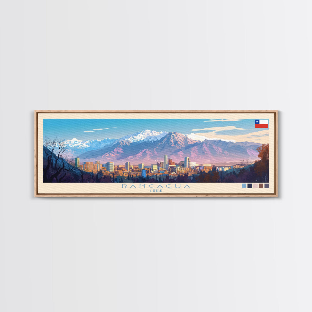 Rancagua, Chile Panoramic Travel Poster Canvas Print, Rancagua, Chile Painting, Chile Art, Rancagua Panoramic Travel Art, Travel Painting