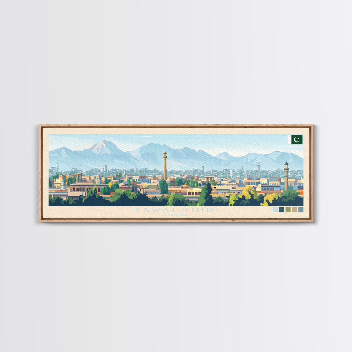 Rawalpindi, Pakistan Panoramic Travel Poster Canvas Print, Rawalpindi, Pakistan Painting, Pakistan Art, Rawalpindi Travel Art, Living Room Painting