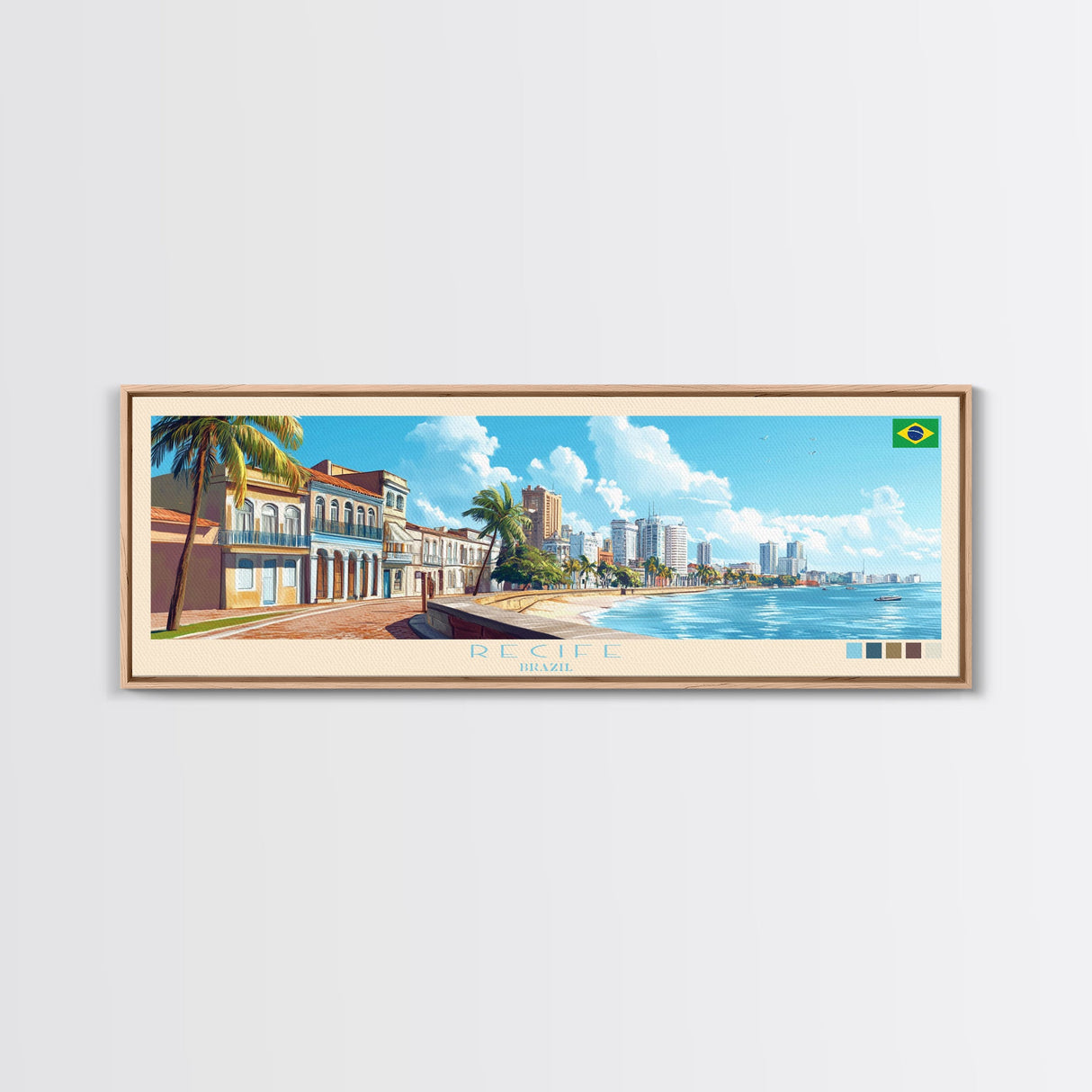 Recife, Brazil Travel Poster Panoramic Canvas Print, Recife, Brazil Painting, Brazil Art, Recife Travel Art, Guest Room Painting