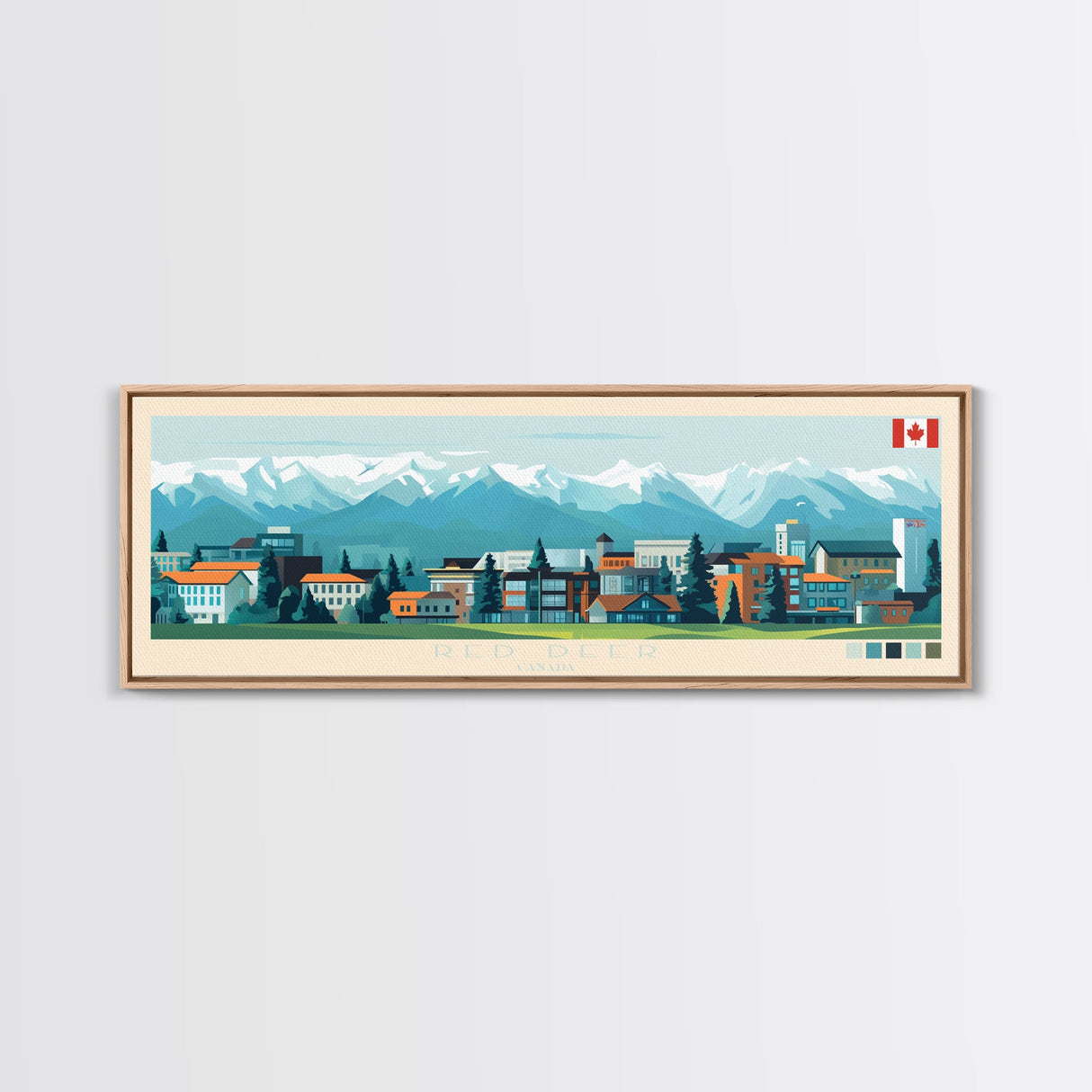 Red Deer, Canada Travel Poster Panoramic Canvas Print, Red Deer, Canada Painting, Canada Art, Red Deer Travel Art, Guest Room Painting