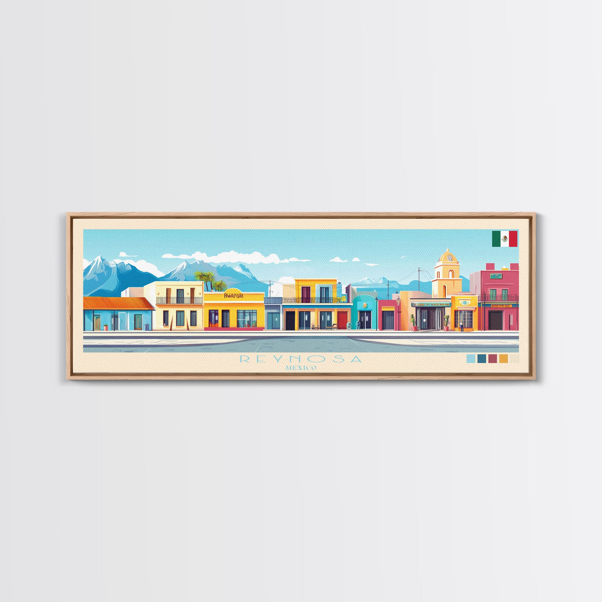 Panoramic Travel Poster Reynosa, Mexico Canvas Print, Reynosa, Mexico Painting, Mexico Art, Reynosa Travel Art, Guest Room Painting