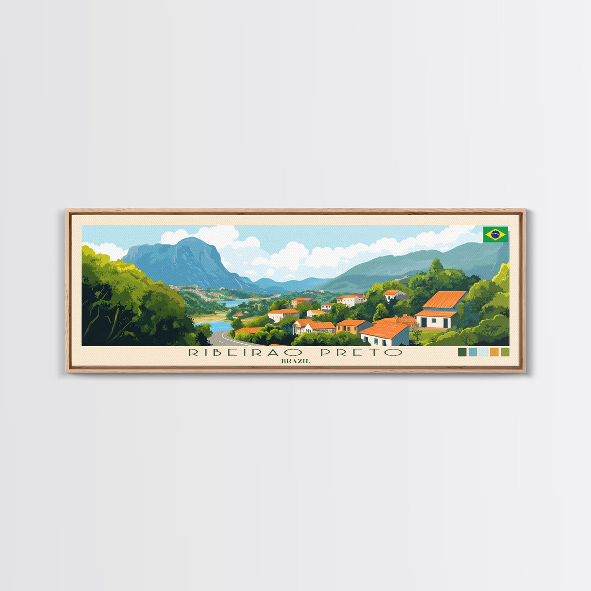 Ribeirao Preto, Brazil Panoramic Travel Poster Canvas Print, Ribeirao Preto, Brazil Painting, Brazil Art, Ribeirao Preto Panoramic Travel Art, Travel Painting