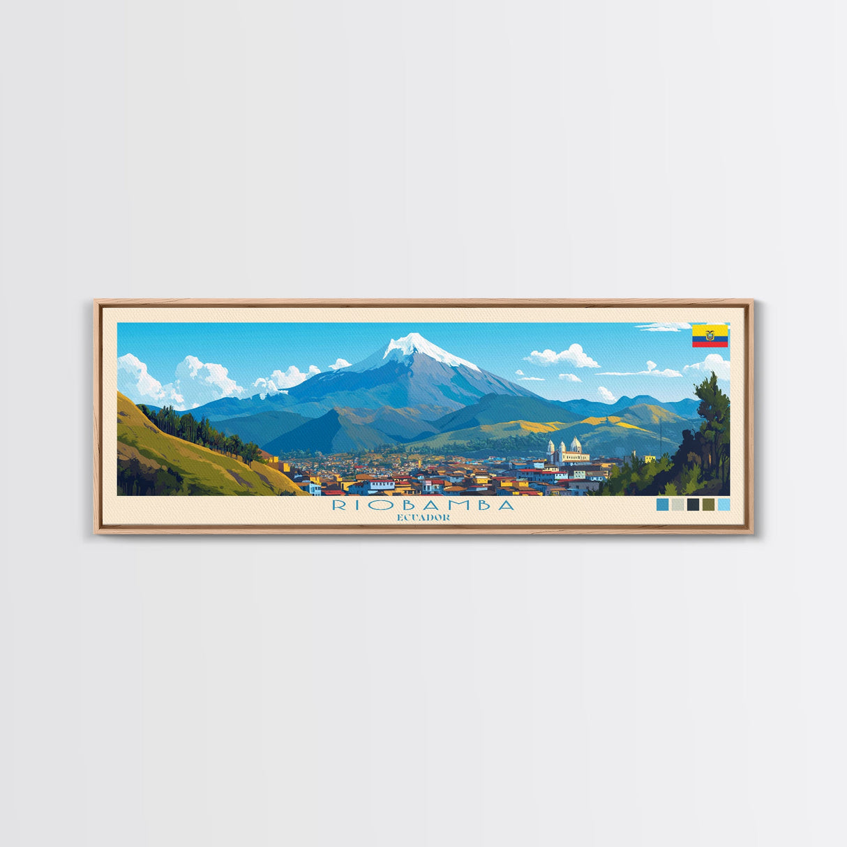 Riobamba, Ecuador Travel Poster Panoramic Canvas Print, Riobamba, Ecuador Painting, Ecuador Art, Riobamba Travel Art, Guest Room Painting