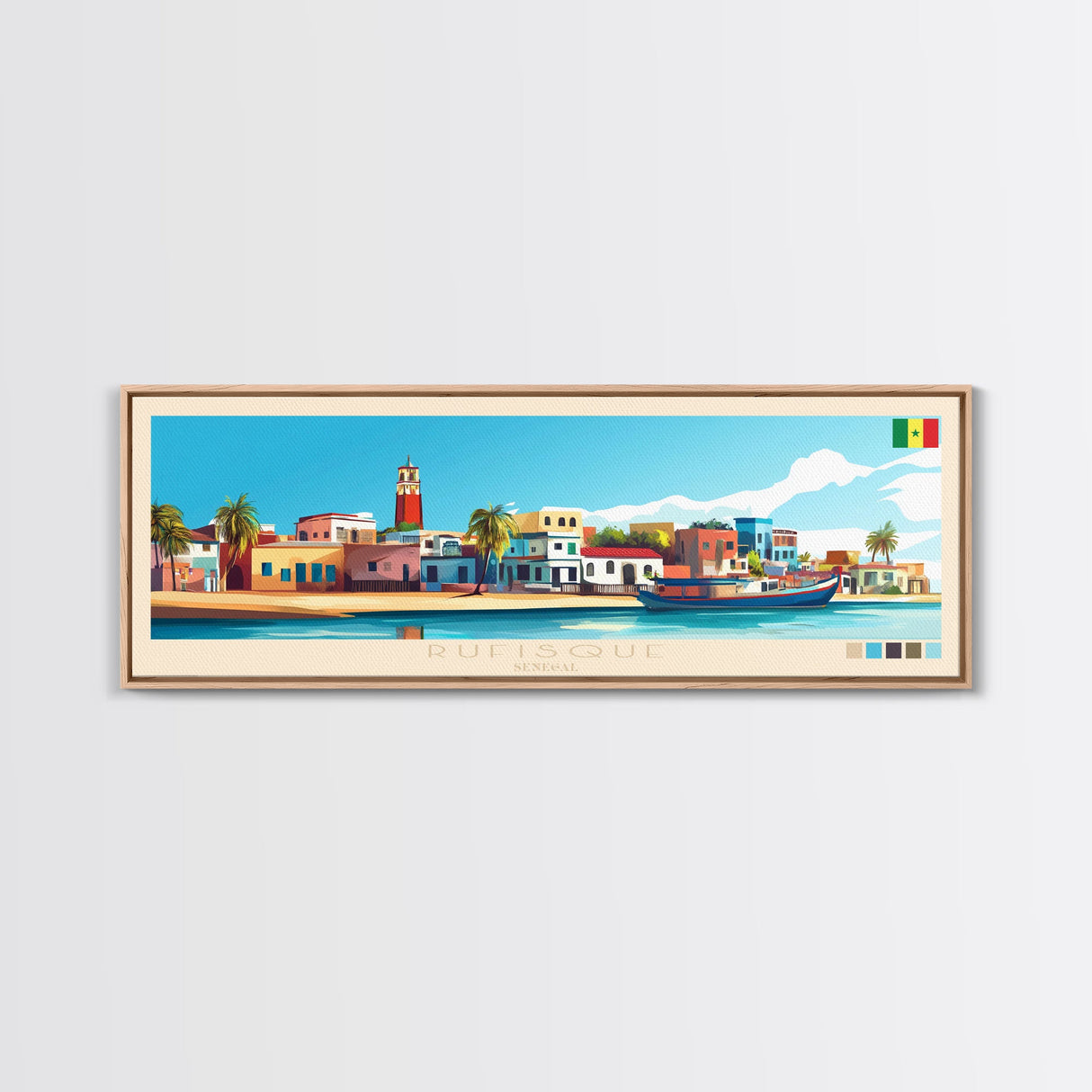 Rufisque, Senegal Panoramic Travel Poster Canvas Print, Rufisque, Senegal Painting, Senegal Art, Rufisque Travel Art, Guest Room Painting