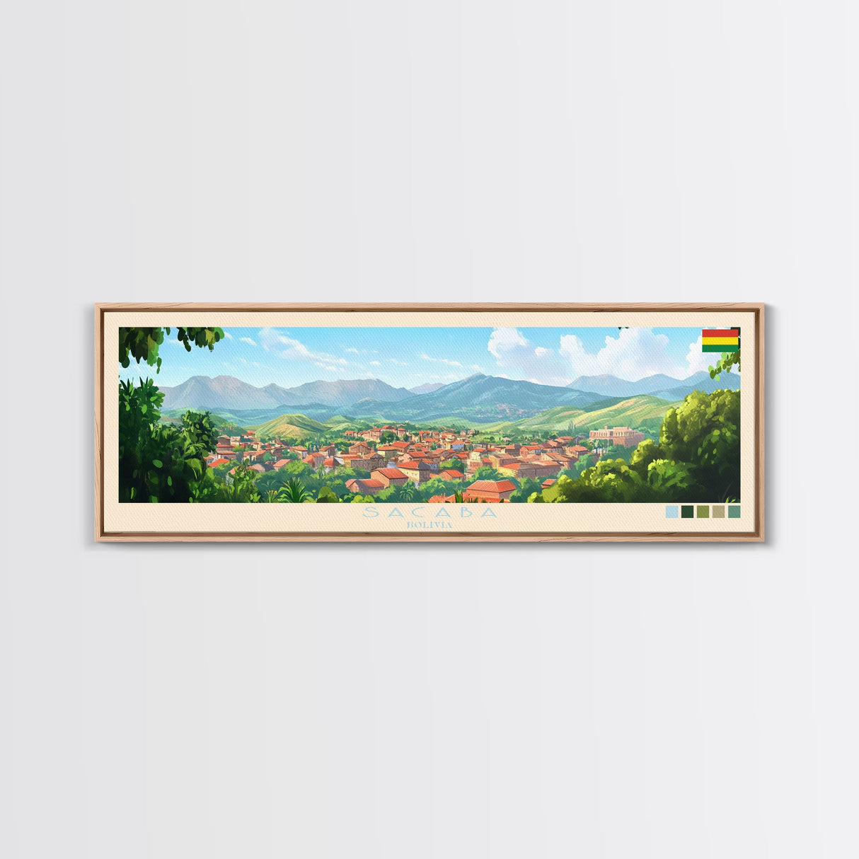 Sacaba, Bolivia Travel Poster Panoramic Canvas Print, Sacaba, Bolivia Painting, Bolivia Art, Sacaba Travel Art, Guest Room Painting