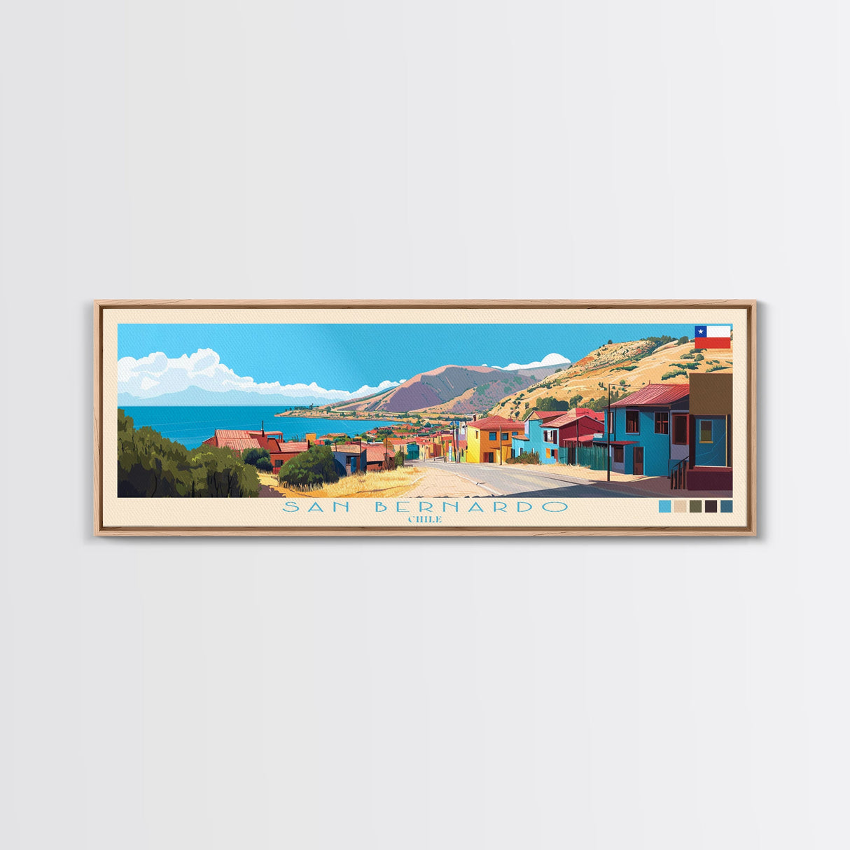 San Bernardo, Chile Panoramic Travel Poster Canvas Print, San Bernardo, Chile Painting, Chile Art, San Bernardo Travel Art, Living Room Painting