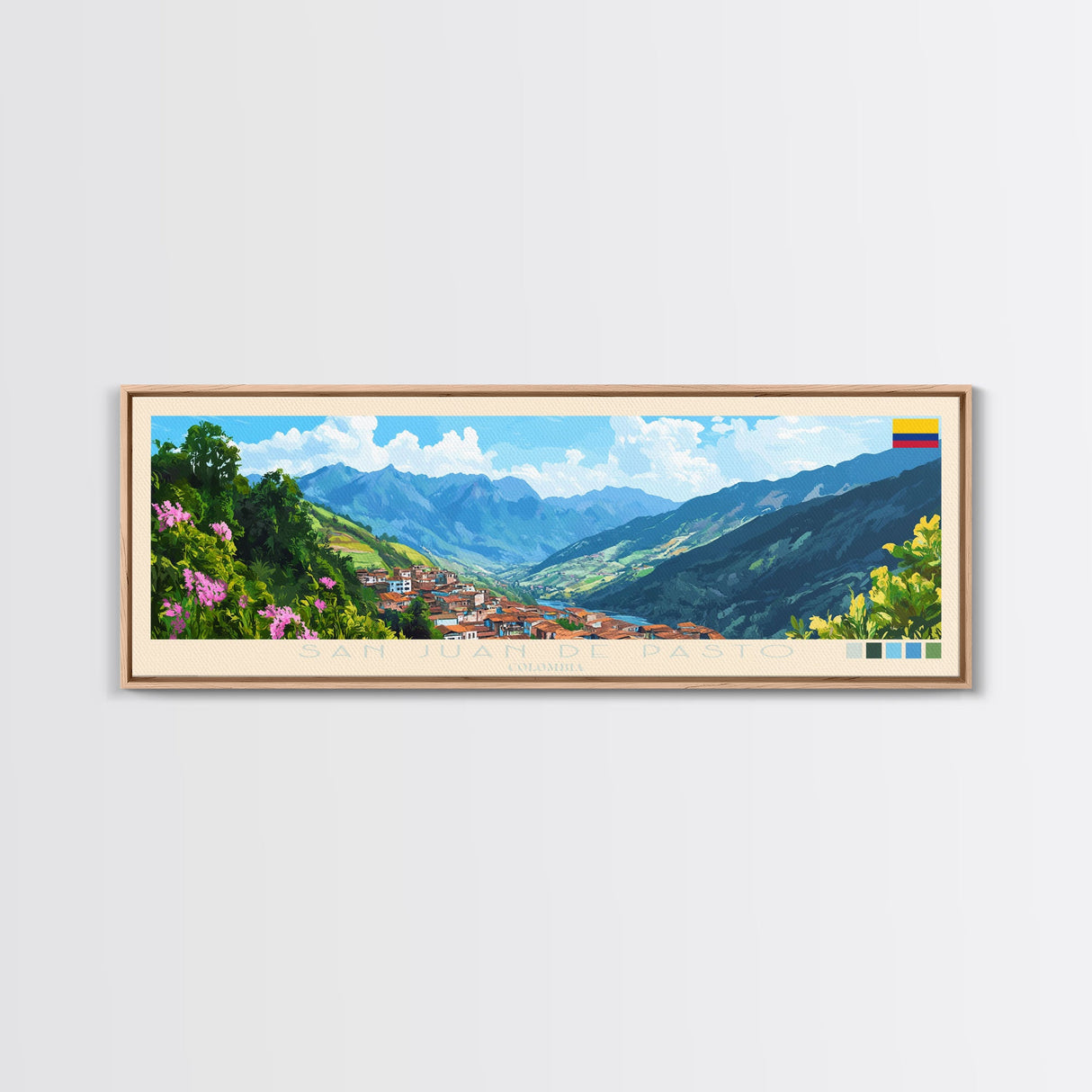 San Juan de Pasto, Colombia Travel Poster Panoramic Canvas Print, San Juan de Pasto, Colombia Painting, Colombia Art, San Juan de Pasto Travel Art, Guest Room Painting