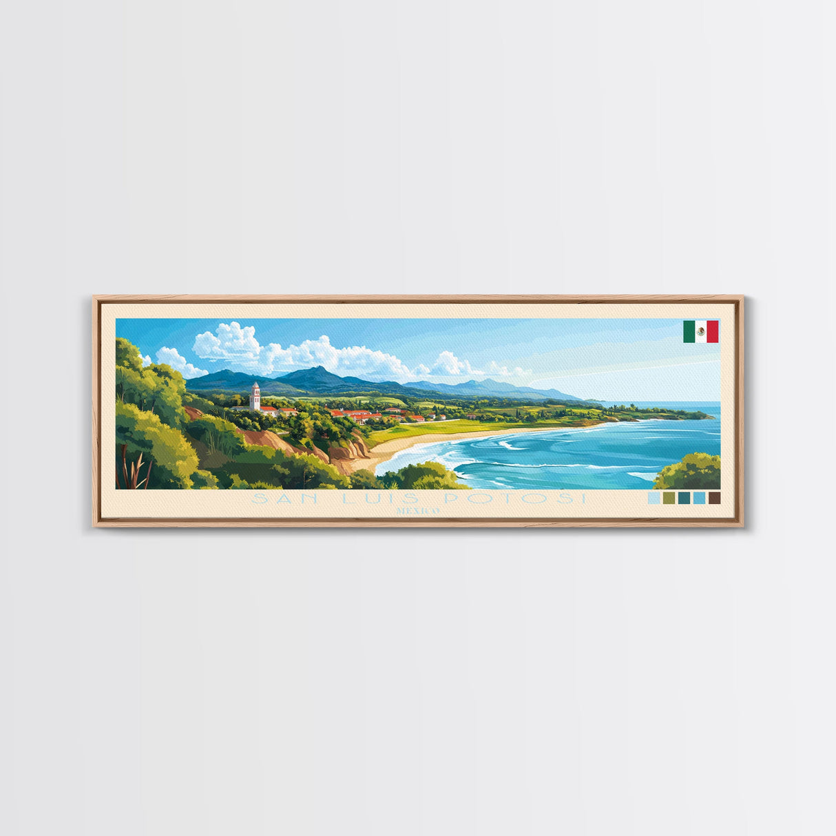 San Luis Potosi, Mexico Panoramic Travel Poster Canvas Print, San Luis Potosi, Mexico Painting, Mexico Art, San Luis Potosi Panoramic Travel Art, Travel Painting