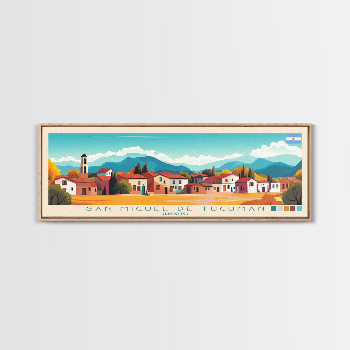 Panoramic Travel Poster San Miguel de Tucuman, Argentina Canvas Print, San Miguel de Tucuman, Argentina Painting, Argentina Art, San Miguel de Tucuman Travel Art, Guest Room Painting