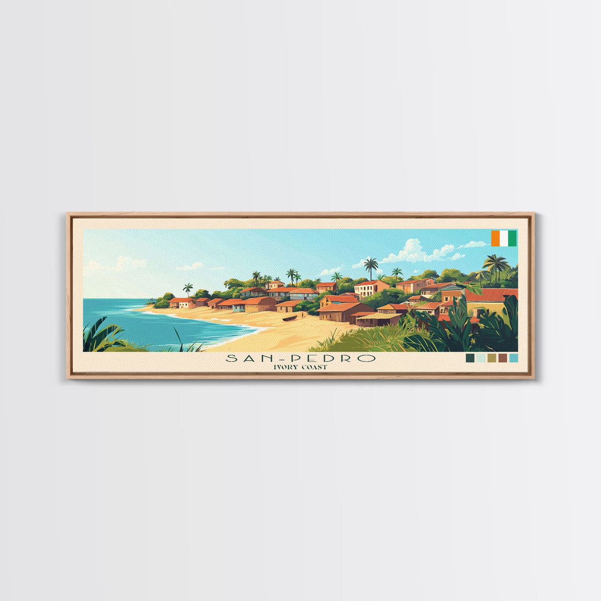 San-Pedro, Ivory Coast Panoramic Travel Poster Canvas Print, San-Pedro, Ivory Coast Painting, Ivory Coast Art, San-Pedro Travel Art, Guest Room Painting