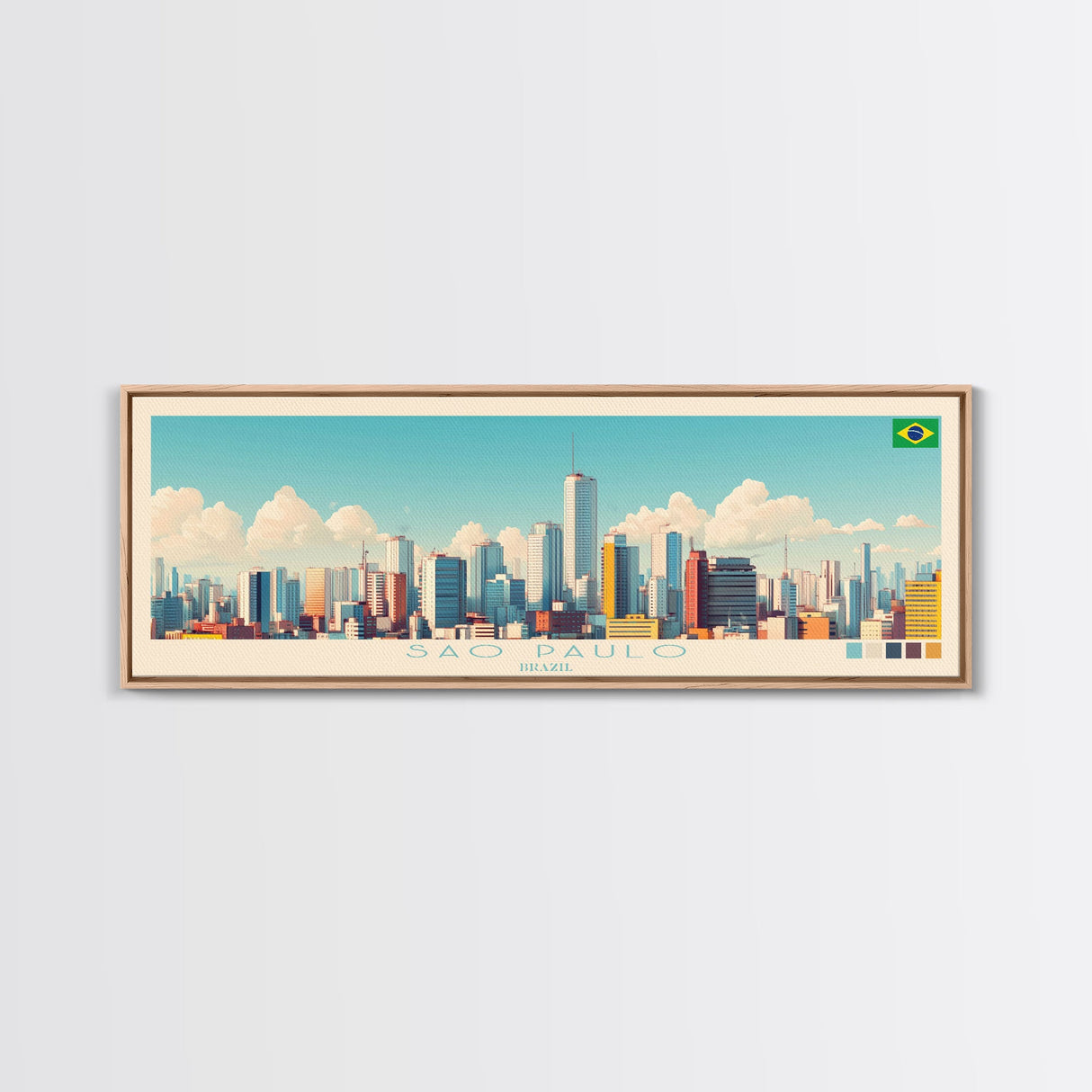 Sao Paulo, Brazil Panoramic Travel Poster Canvas Print, Sao Paulo, Brazil Painting, Brazil Art, Sao Paulo Panoramic Travel Art, Travel Painting