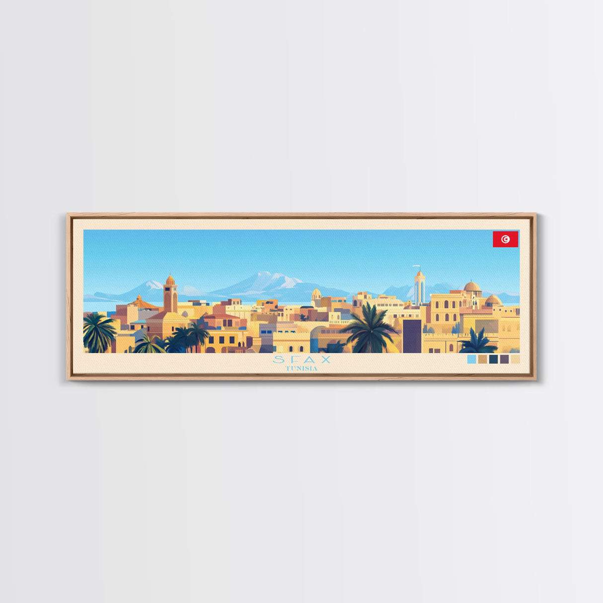 Sfax, Tunisia Panoramic Travel Poster Canvas Print, Sfax, Tunisia Painting, Tunisia Art, Sfax Travel Art, Living Room Painting