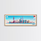 Shanghai, China Travel Poster Panoramic Canvas Print, Shanghai, China Painting, China Art, Shanghai Travel Art, Guest Room Painting