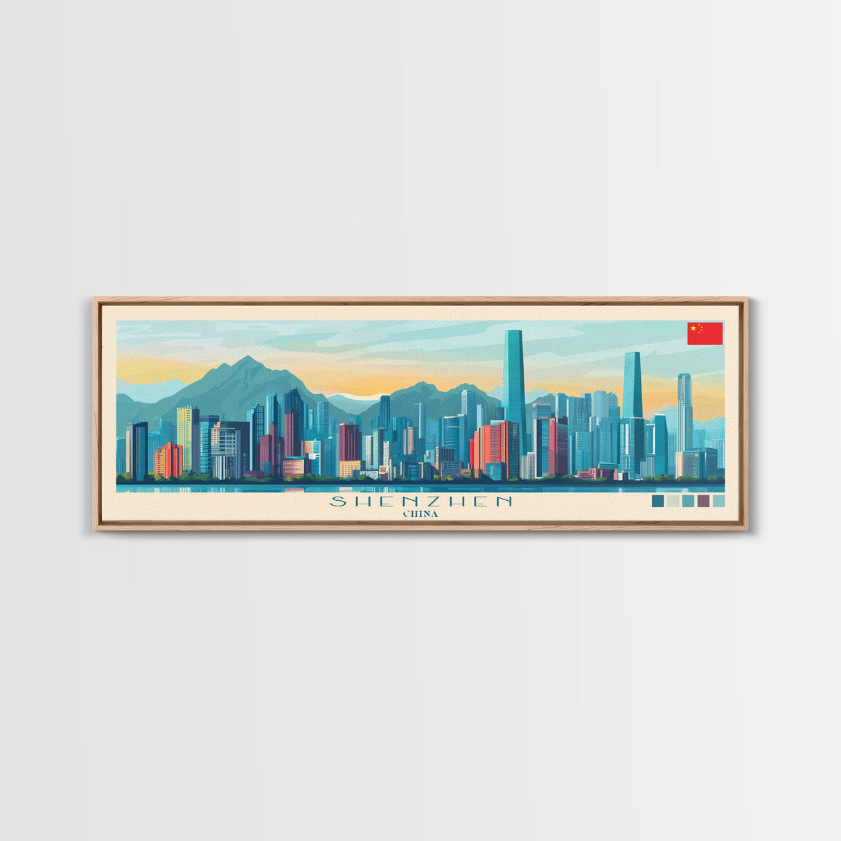 Panoramic Travel Poster Shenzhen, China Canvas Print, Shenzhen, China Painting, China Art, Shenzhen Travel Art, Guest Room Painting