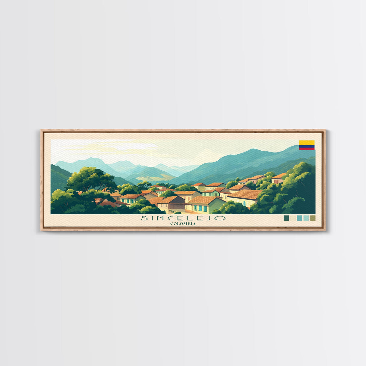 Sincelejo, Colombia Panoramic Travel Poster Canvas Print, Sincelejo, Colombia Painting, Colombia Art, Sincelejo Travel Art, Living Room Painting