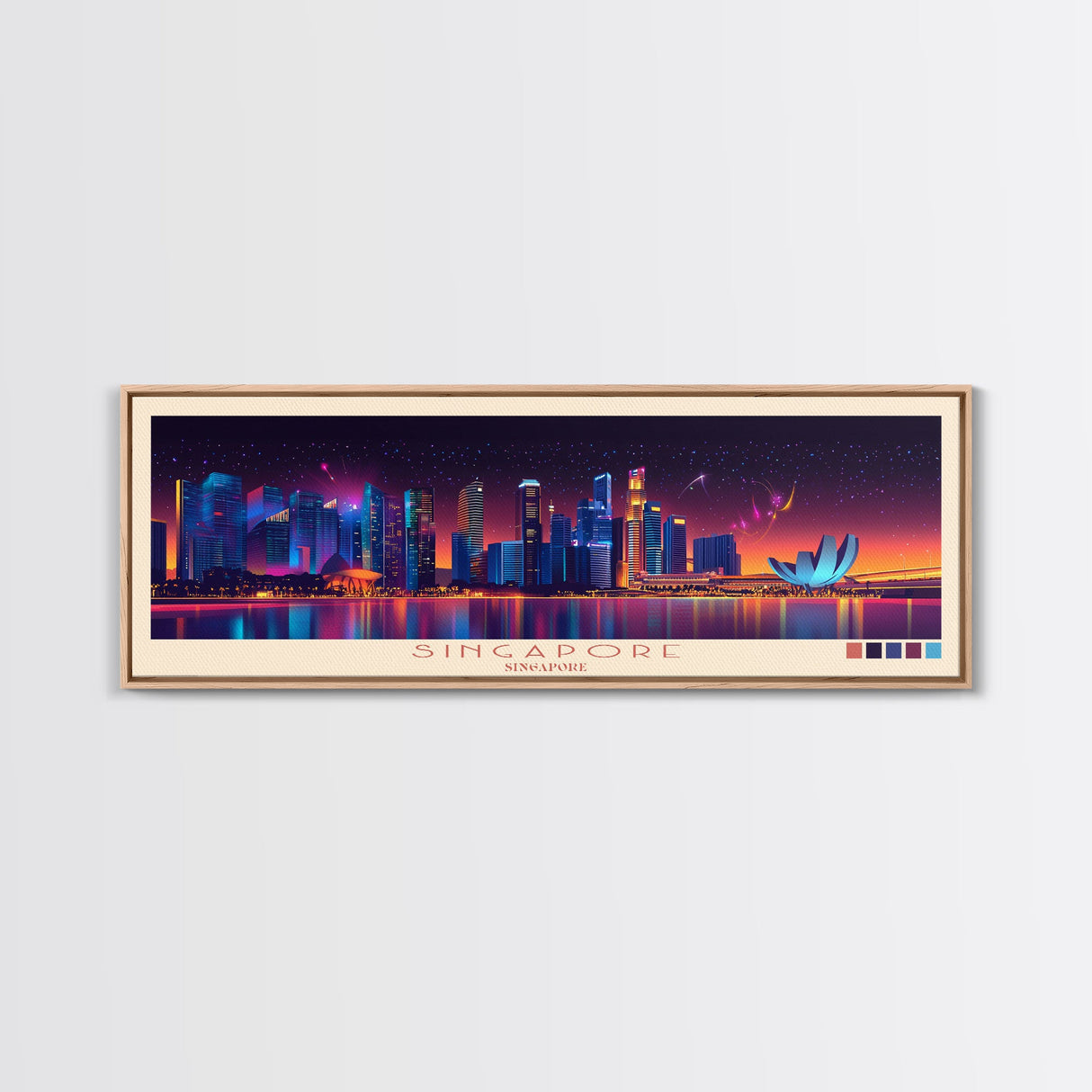 Singapore, Singapore Travel Poster Panoramic Canvas Print, Singapore, Singapore Painting, Singapore Art, Singapore Travel Art, Guest Room Painting