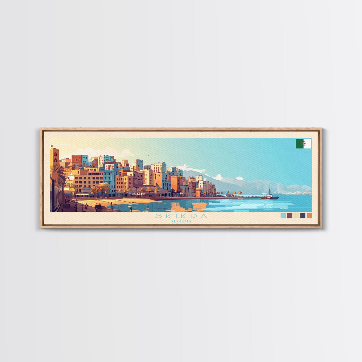 Skikda, Algeria Panoramic Travel Poster Canvas Print, Skikda, Algeria Painting, Algeria Art, Skikda Panoramic Travel Art, Travel Painting