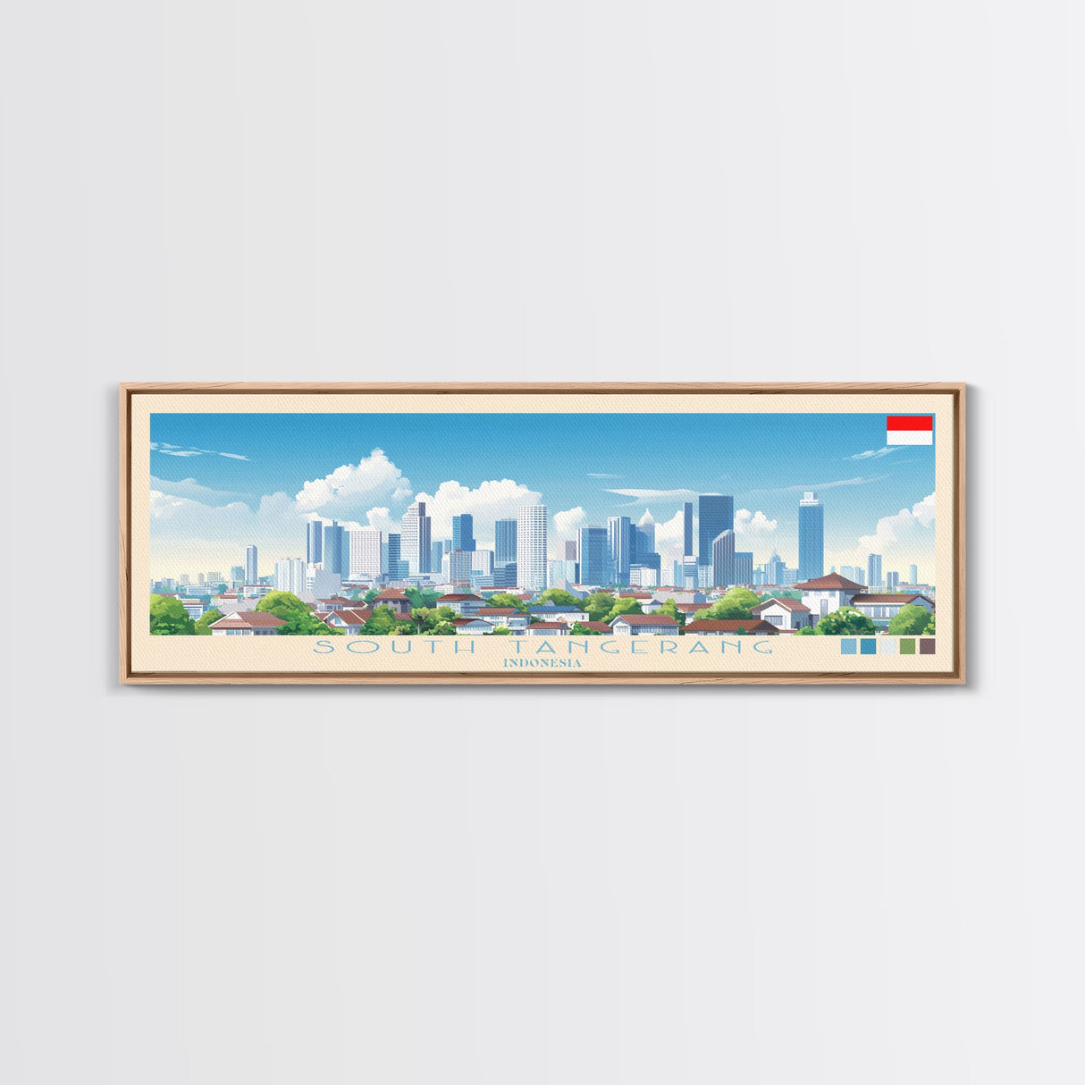 South Tangerang, Indonesia Panoramic Travel Poster Canvas Print, South Tangerang, Indonesia Painting, Indonesia Art, South Tangerang Travel Art, Guest Room Painting