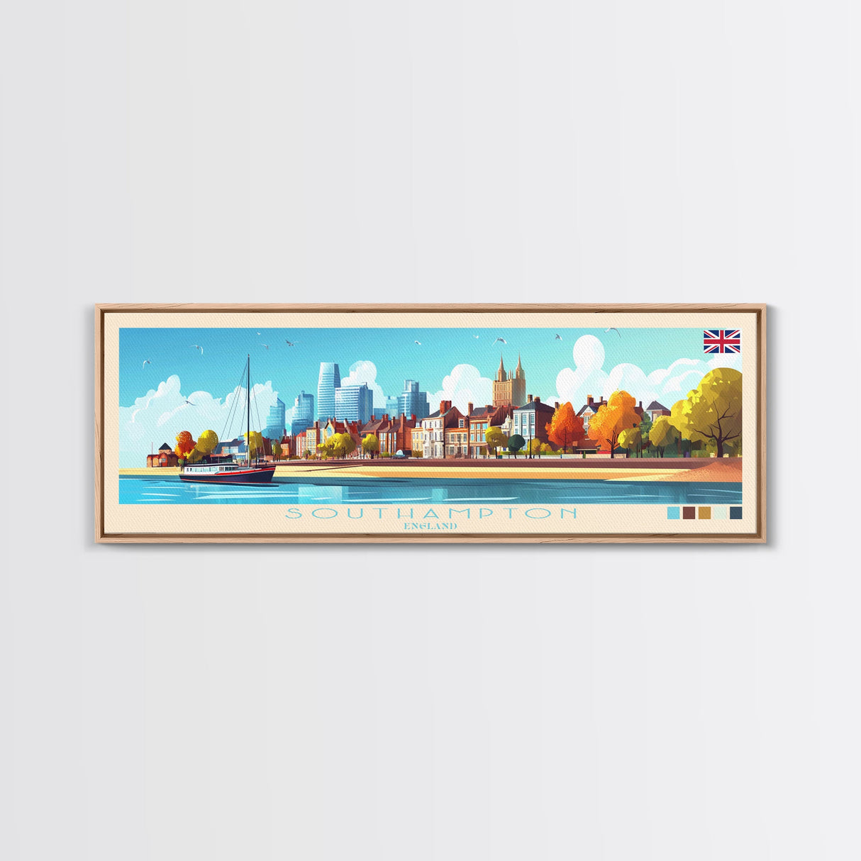 Panoramic Travel Poster Southampton, England Canvas Print, Southampton, England Painting, England Art, Southampton Travel Art, Guest Room Painting