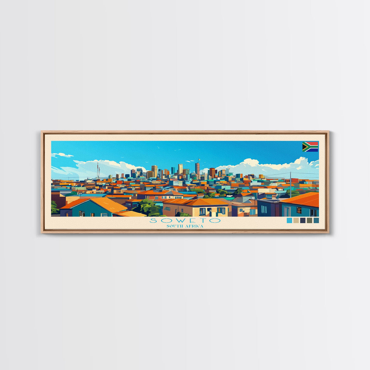 Soweto, South Africa Panoramic Travel Poster Canvas Print, Soweto, South Africa Painting, South Africa Art, Soweto Travel Art, Living Room Painting