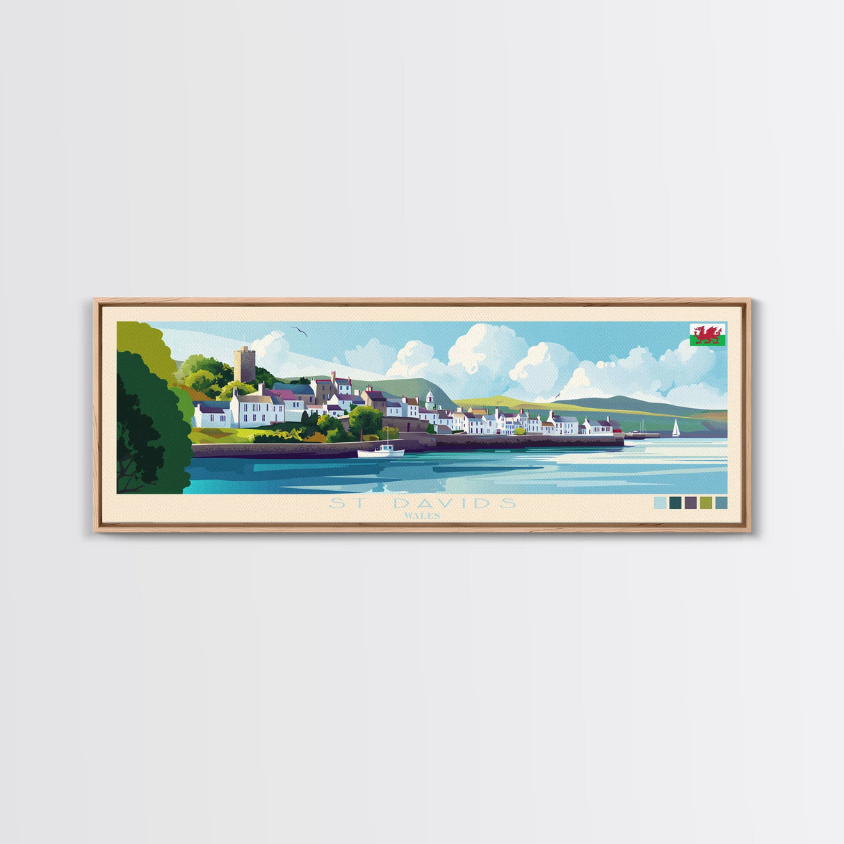 Panoramic Travel Poster St Davids, Wales Canvas Print, St Davids, Wales Painting, Wales Art, St Davids Travel Art, Guest Room Painting