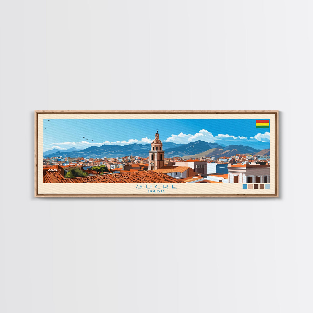 Sucre, Bolivia Panoramic Travel Poster Canvas Print, Sucre, Bolivia Painting, Bolivia Art, Sucre Travel Art, Living Room Painting