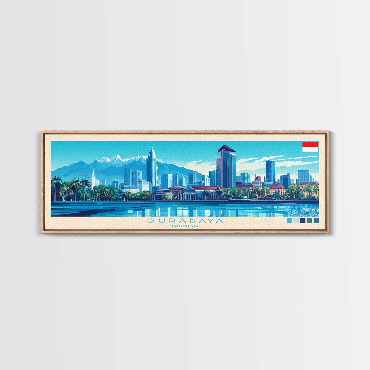 Surabaya, Indonesia Panoramic Travel Poster Canvas Print, Surabaya, Indonesia Painting, Indonesia Art, Surabaya Travel Art, Guest Room Painting