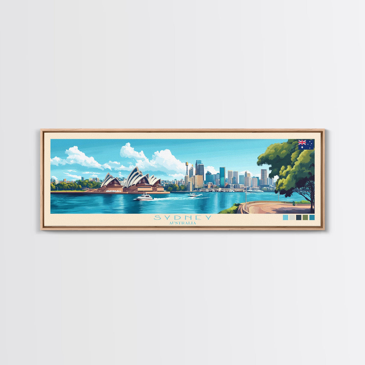 Sydney, Australia Travel Poster Panoramic Canvas Print, Sydney, Australia Painting, Australia Art, Sydney Travel Art, Guest Room Painting