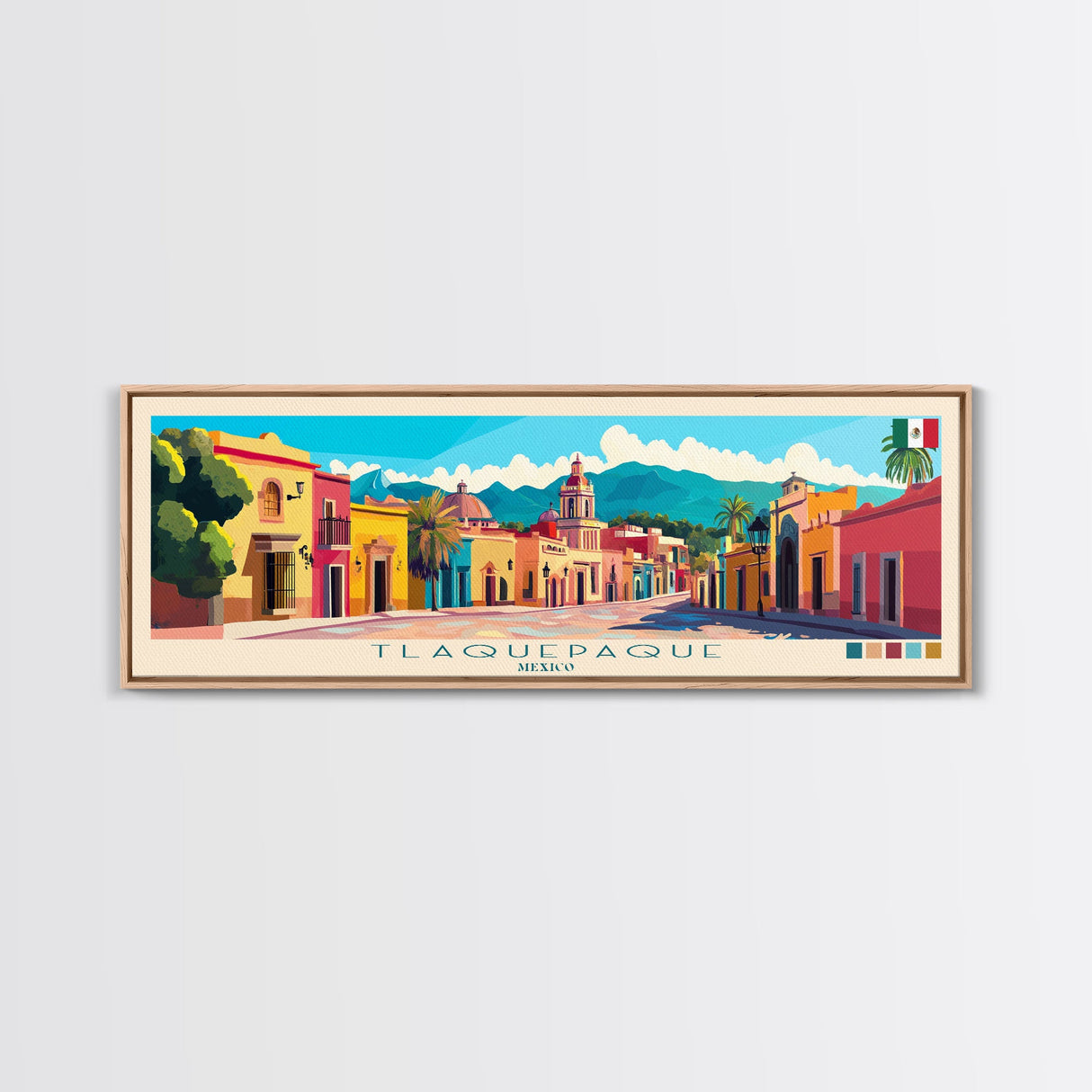 Tlaquepaque, Mexico Panoramic Travel Poster Canvas Print, Tlaquepaque, Mexico Painting, Mexico Art, Tlaquepaque Panoramic Travel Art, Travel Painting