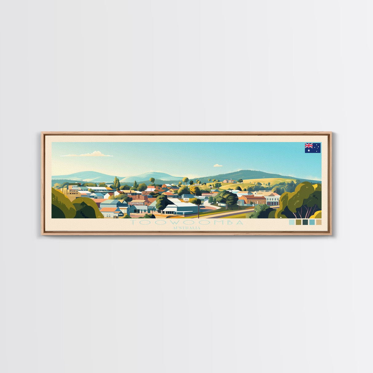 Toowoomba, Australia Panoramic Travel Poster Canvas Print, Toowoomba, Australia Painting, Australia Art, Toowoomba Travel Art, Guest Room Painting