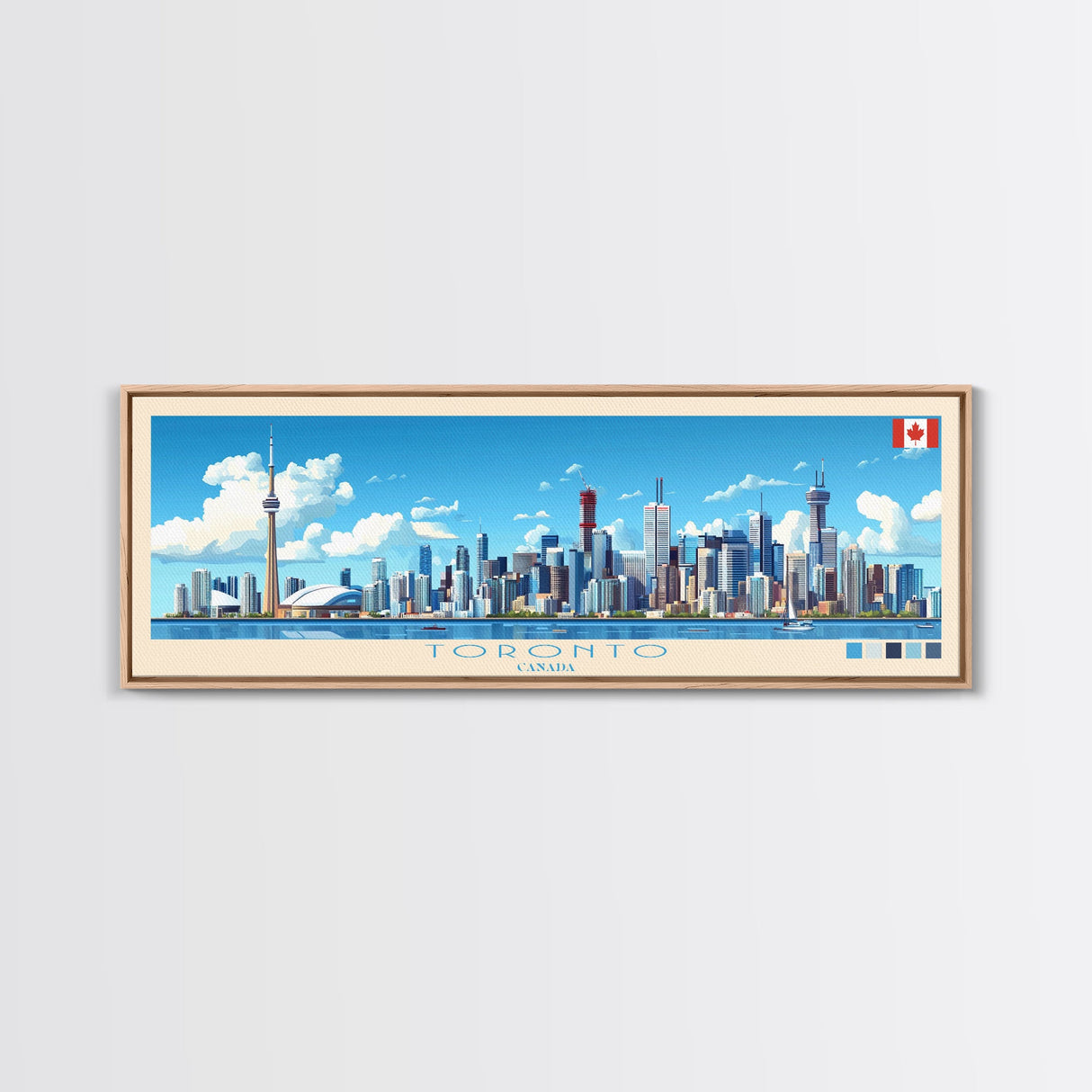 Toronto, Canada Panoramic Travel Poster Canvas Print, Toronto, Canada Painting, Canada Art, Toronto Travel Art, Living Room Painting