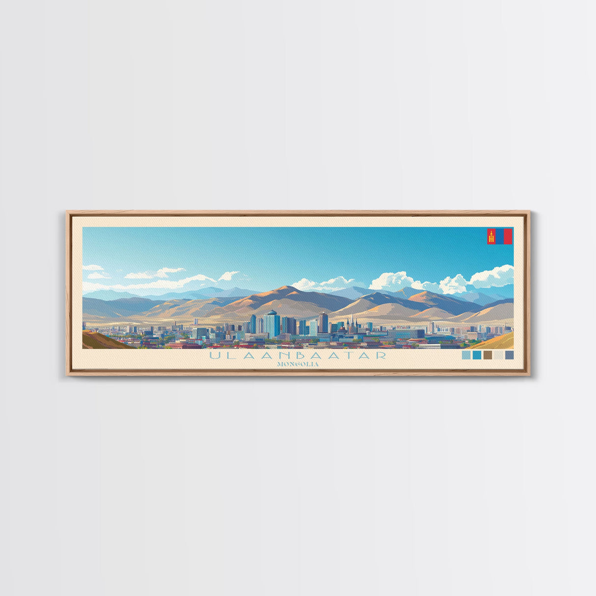 Ulaanbaatar, Mongolia Panoramic Travel Poster Canvas Print, Ulaanbaatar, Mongolia Painting, Mongolia Art, Ulaanbaatar Travel Art, Living Room Painting