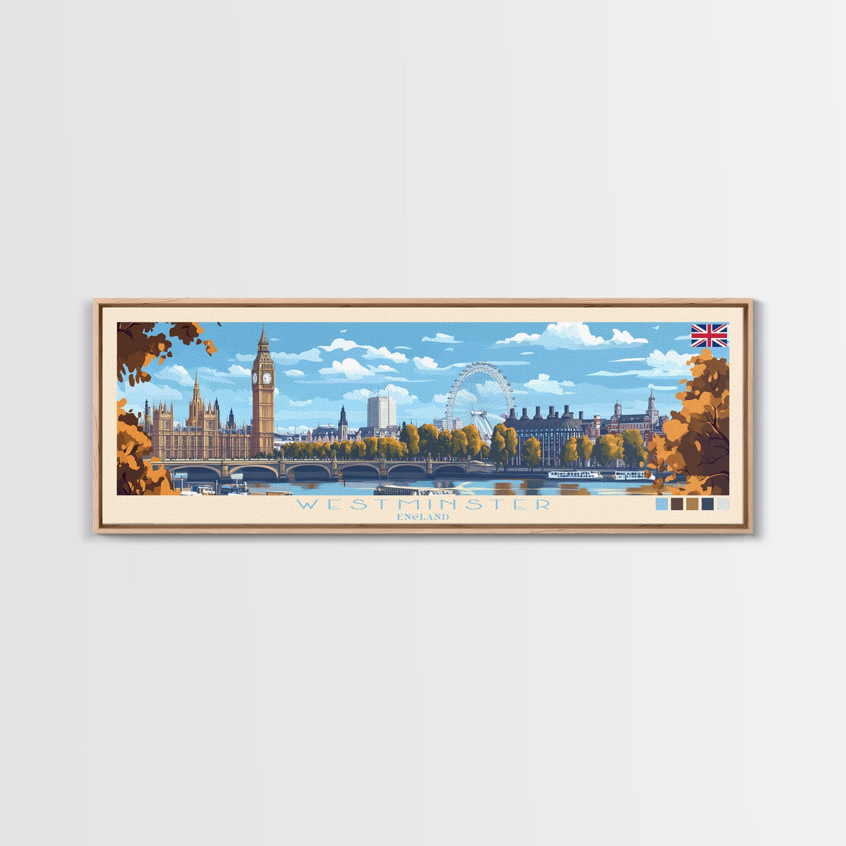 Westminster, England Panoramic Travel Poster Canvas Print, Westminster, England Painting, England Art, Westminster Travel Art, Living Room Painting