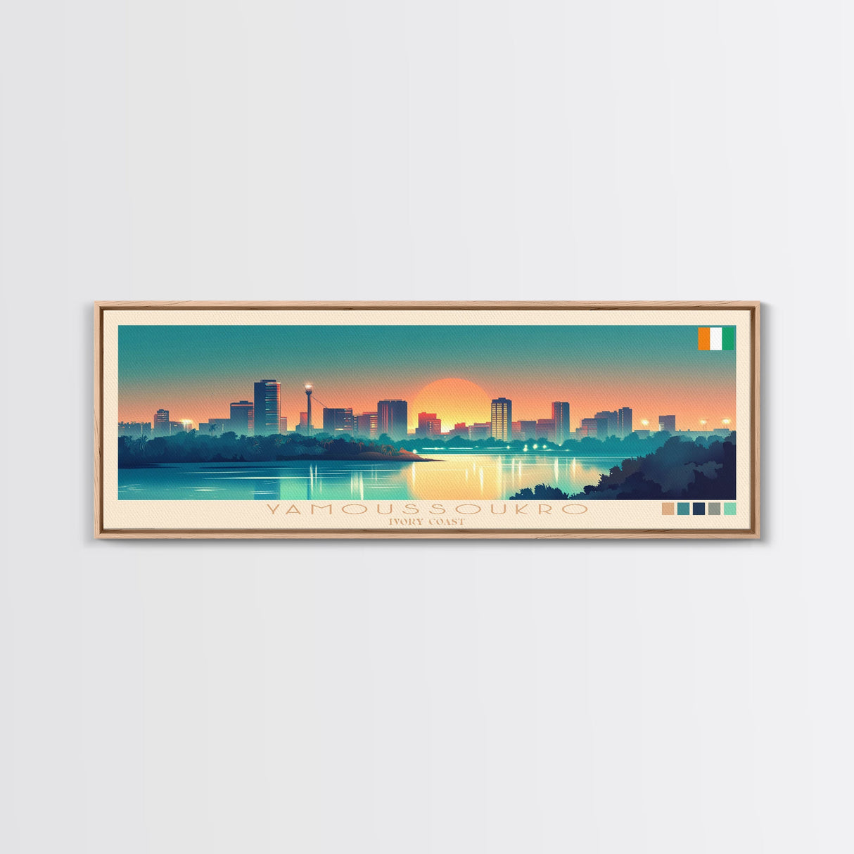 Yamoussoukro, Ivory Coast Travel Poster Panoramic Canvas Print, Yamoussoukro, Ivory Coast Painting, Ivory Coast Art, Yamoussoukro Travel Art, Guest Room Painting