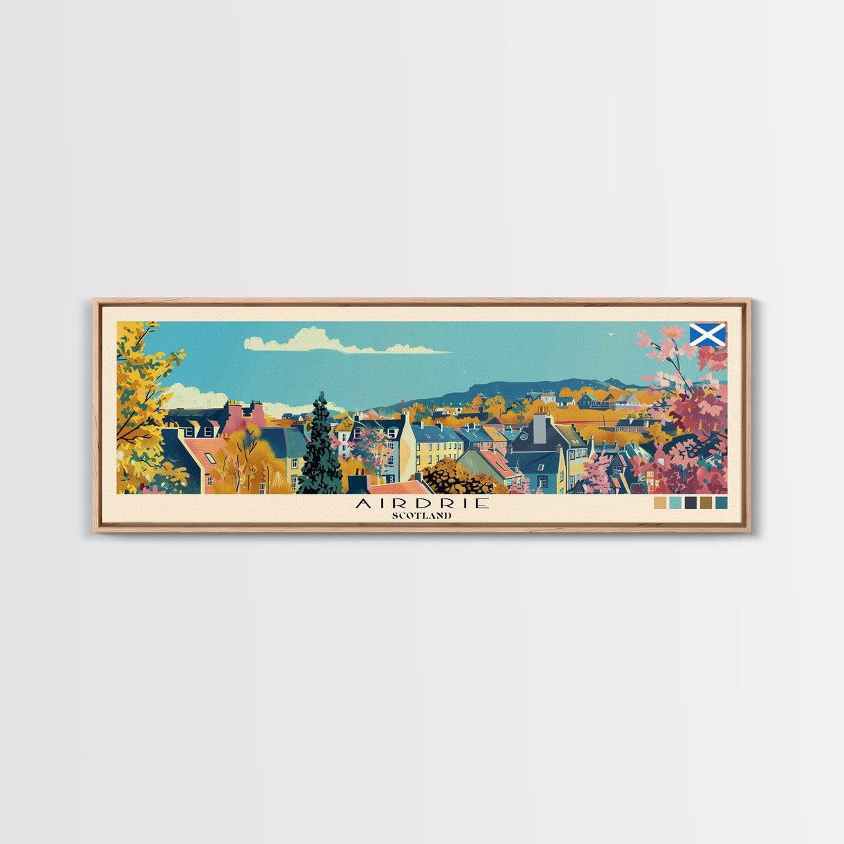 Airdrie, Scotland Panoramic Canvas Print, Airdrie, Scotland Painting, Scotland Art, Airdrie Travel Poster, Travel Art, Living Room Painting