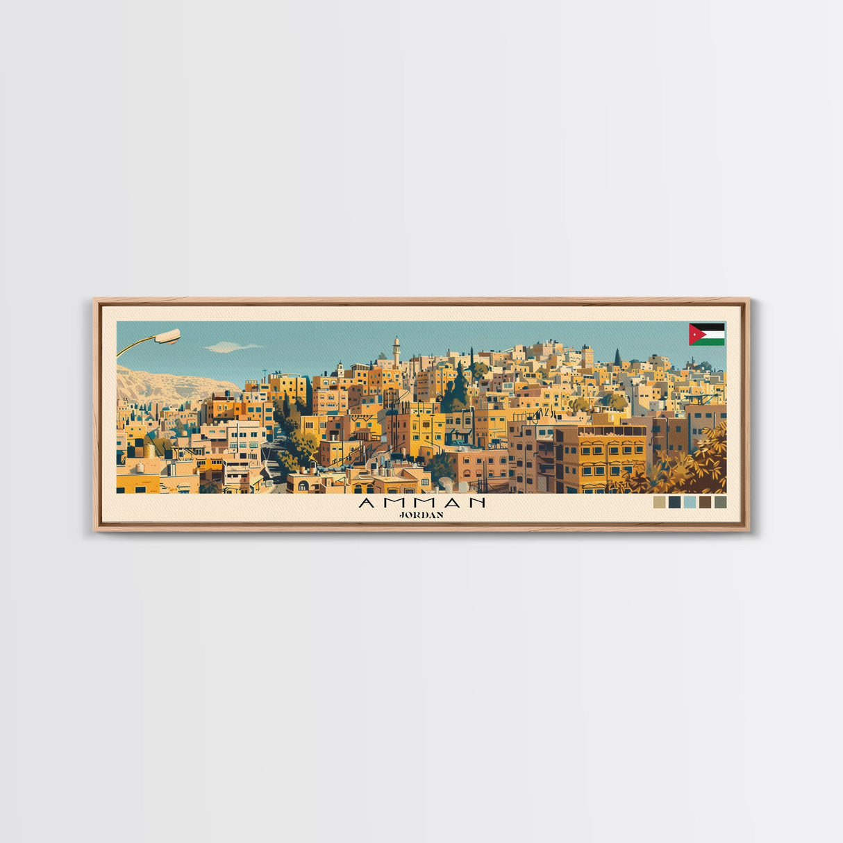 Amman, Jordan Panoramic Canvas Print, Amman, Jordan Painting, Jordan Art, Amman Travel Poster, Travel Art, Guest Room Painting