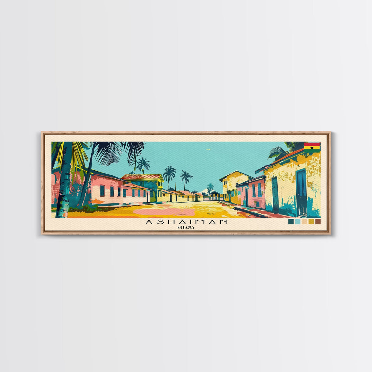 Ashaiman, Ghana Panoramic Canvas Print, Ashaiman, Ghana Painting, Ghana Art, Ashaiman Travel Poster, Travel Art, Guest Room Painting